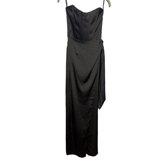 NEW V. Chapman June Corset Jacquard Front-Slit Gown Black Strapless Satin Size 4 - Picture 5 of 10